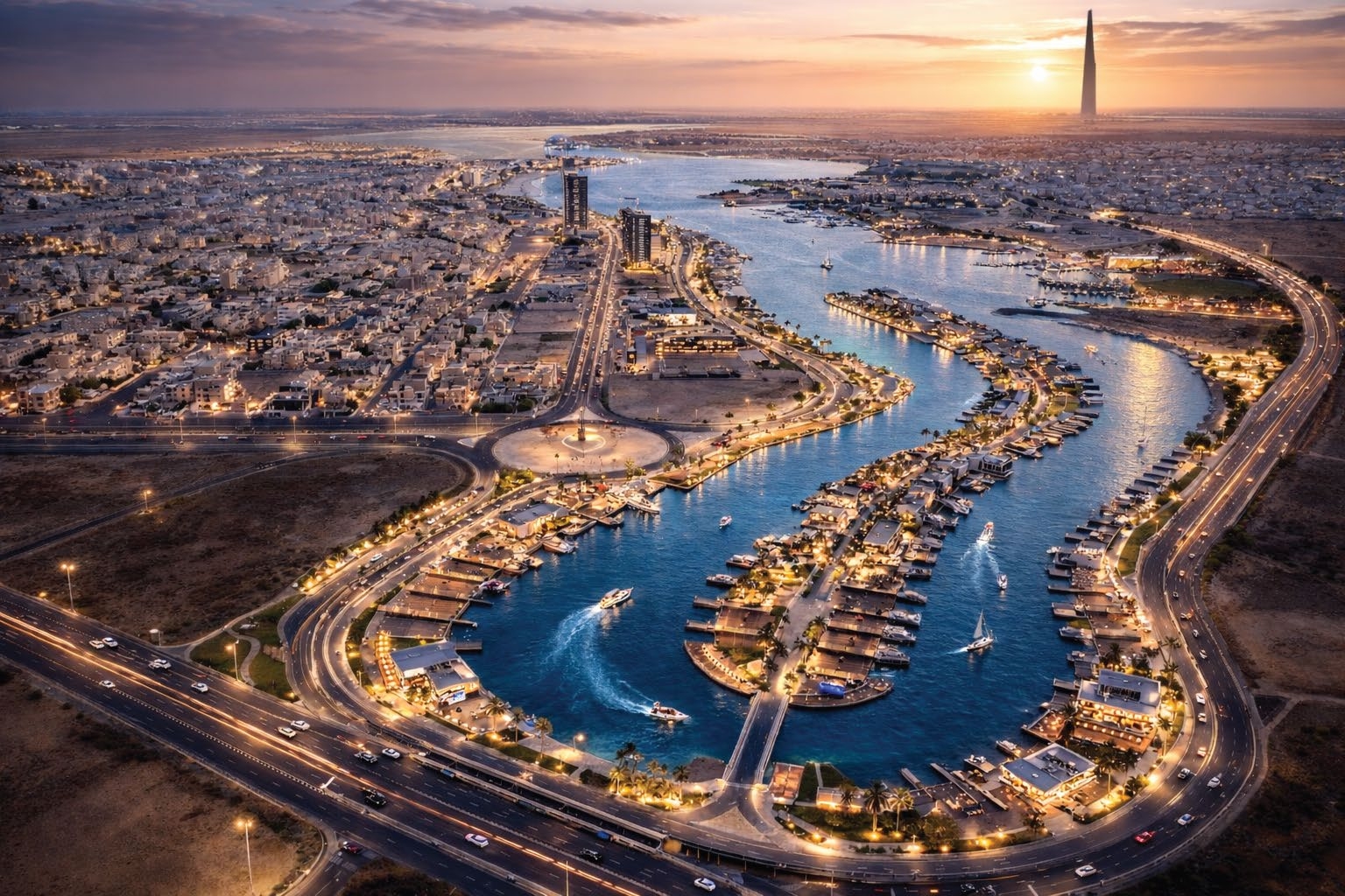 Jeddah Fountain at sunset